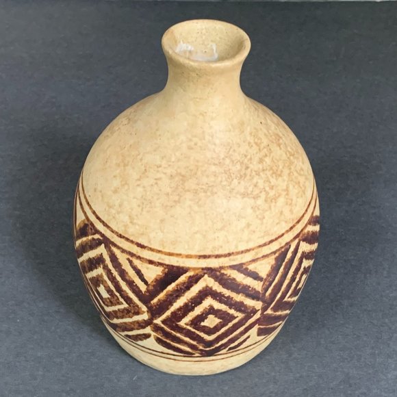 Pottery Craft USA Vase Tribal Geometric Design 70s Stoneware California Pottery - Picture 2 of 6